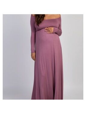 Pinkblush Off-Shoulder Mauve Maxi Maternity Dress